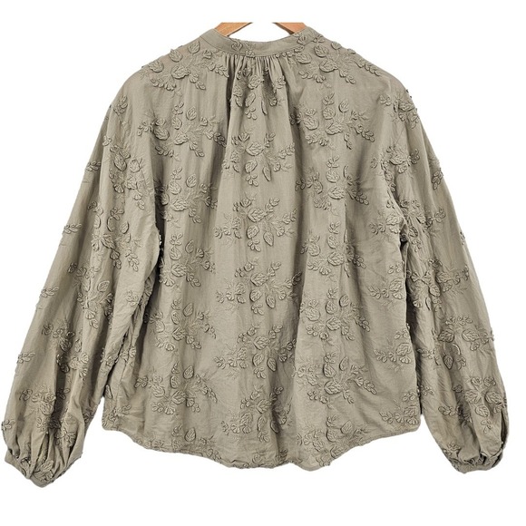 & OTHER STORIES Womens 10 Voluminous Floral Appliqué Blouse in Sage Green - Picture 7 of 14